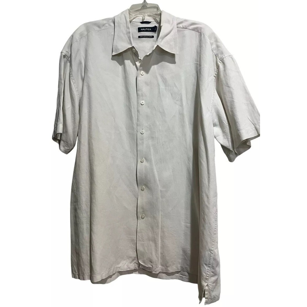 Nautica Men's Silk Blend XXL Ivory Short Sleeve Classic Easy Care Button-up